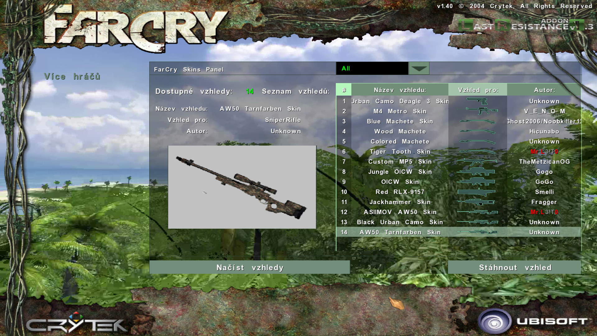 Far Cry LR Addon seznam vzhledů